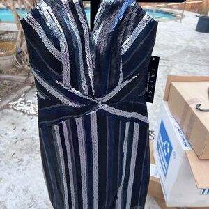 Trixxi Strapless Navy and Silver Sequin Dress